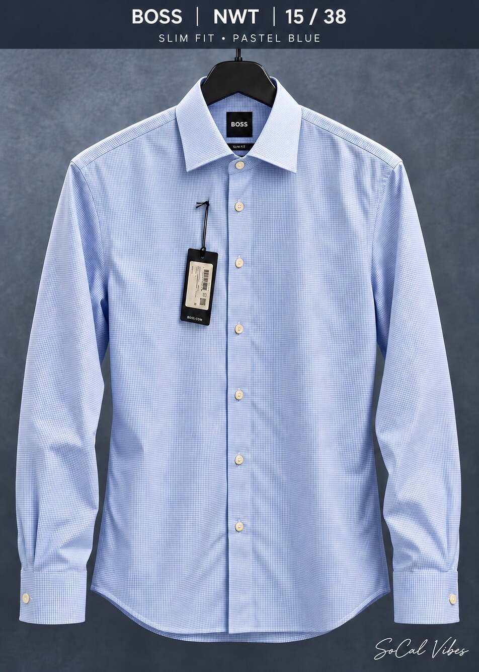 BOSS Hugo Boss Hank Slim Fit Pastel Blue Dress Shirt NWT Size 15 / 38